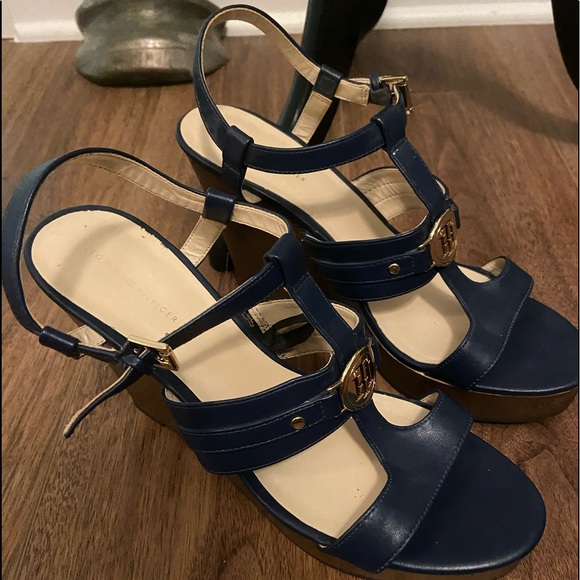 Tommy Hilfiger Shoes - Tommy Hilfiger navy blue platform wedges size 11